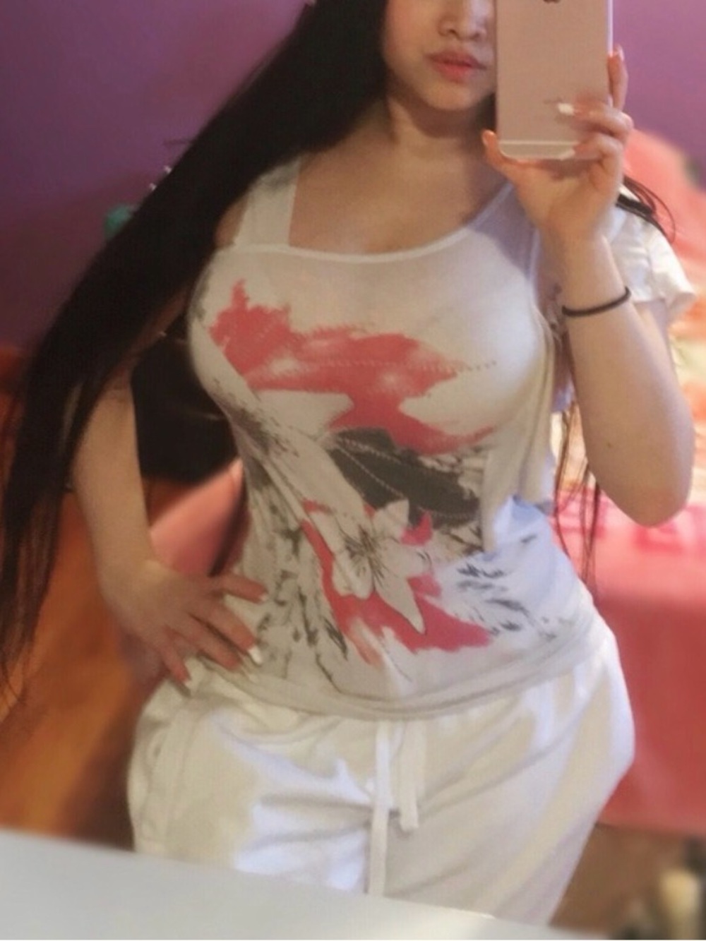 👚 White Ruffled Side Sleeve Coral Floral Tank Top